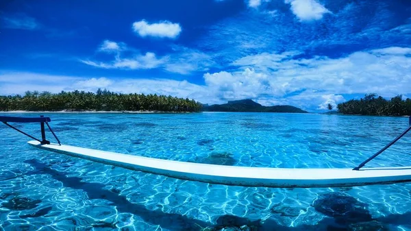 Una Hermosa Toma Columpio Sobre Agua Azul Bora Bora Polinesia —  Fotos de Stock