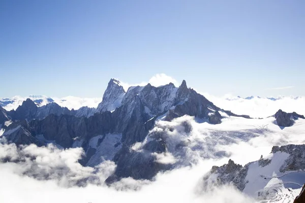 Aerial View Snowcap Grandes Jorasses Mountain Peak White Clouds — Stock Photo, Image