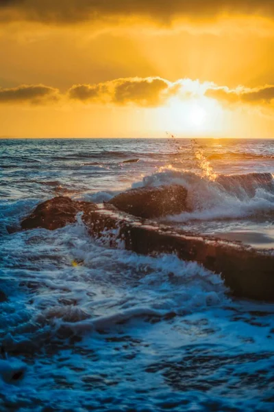 海の上に美しい夕日の垂直ショット — ストック写真