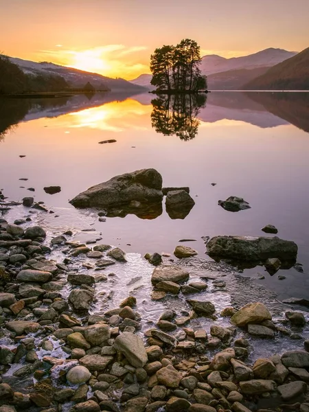 Vertical Shot Stones Coast Lake Sunset — Stock Photo, Image