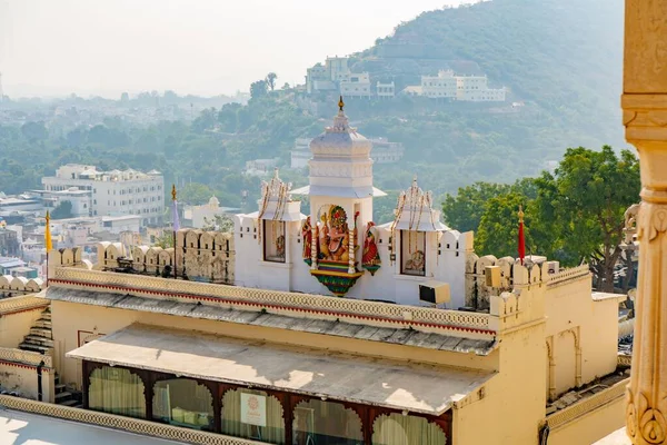 Letecký Snímek Historického Krásného Paláce Udaipur Rajasthan Indie — Stock fotografie