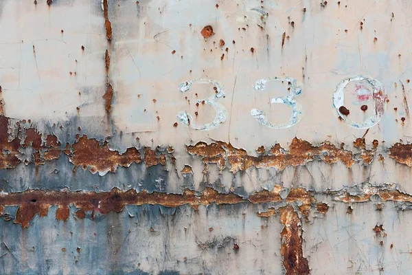 Closeup Shot Rusty Wall Big Water Tank Number 330 Written — Stock Photo, Image