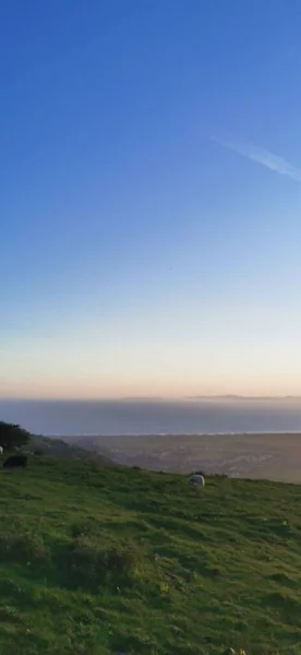 Güneşli Bir Sabahta Yeşil Ovaların Güzel Manzarası — Stok fotoğraf