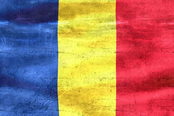Bandeira Roménia Bandeira Tecido Acenar Realista — Fotografia de Stock