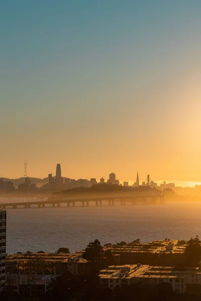 Вид Воздуха Городской Пейзаж Сан Франциско Окруженный Зданиями Водой Время — стоковое фото