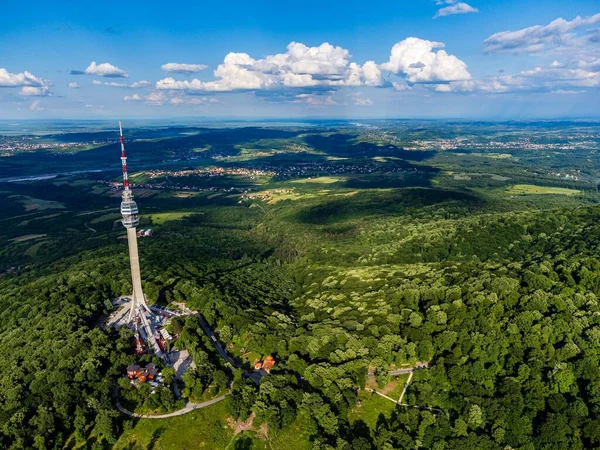 Vzdušný Výhled Věž Avala Hoře Avala Bělehradě Srbsko — Stock fotografie