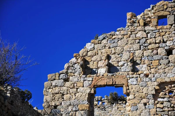 Die Alte Steinmauer Hintergrund Des Blauen Himmels Oden Castle Spanien — Stockfoto