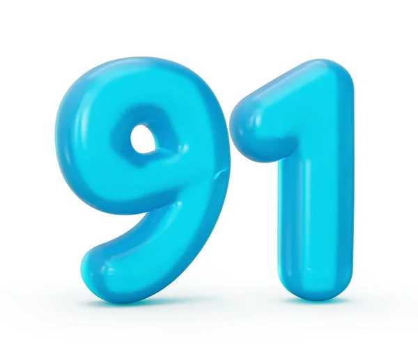 青いゼリーの数字の3Dレンダリング91白の背景に隔離され 子供のためのカラフルな番号 — ストック写真