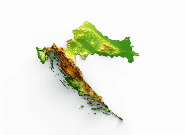 Representación Mapa Altura Verde Croacia Aislado Sobre Fondo Blanco — Foto de Stock