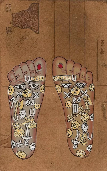 Eine Vertikale Aufnahme Einer Alten Indischen Postkarte Mit Astrologischen Diagrammen — Stockfoto