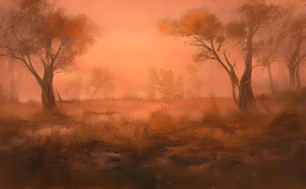 Ilustracja Naturalnego Krajobrazu Zachodzie Słońca — Zdjęcie stockowe