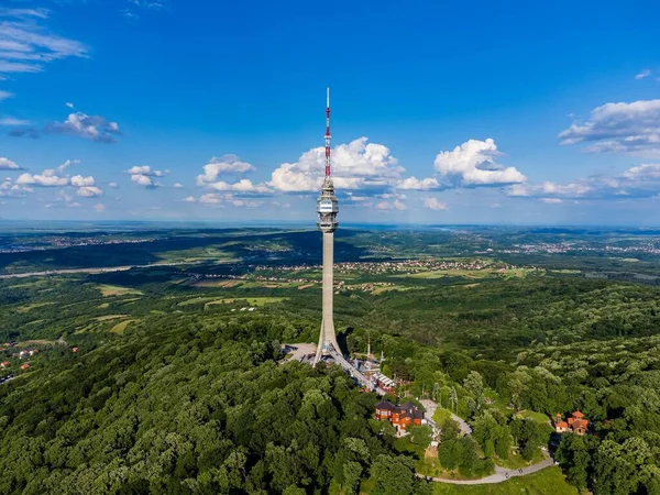 Vzdušný Výhled Věž Avala Hoře Avala Bělehradě Srbsko — Stock fotografie