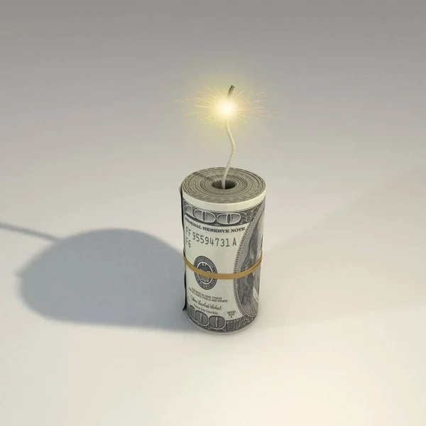 白い背景にアメリカのお金のロールダイナマイトの3Dイラスト — ストック写真