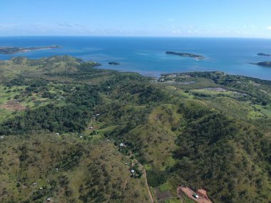 Sahildeki ormanların ve dağların havadan görünüşü.