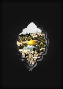 Kudüs 'ün (Al-Quds) karanlık arka plan görünümü ile uzun bir pozlama)