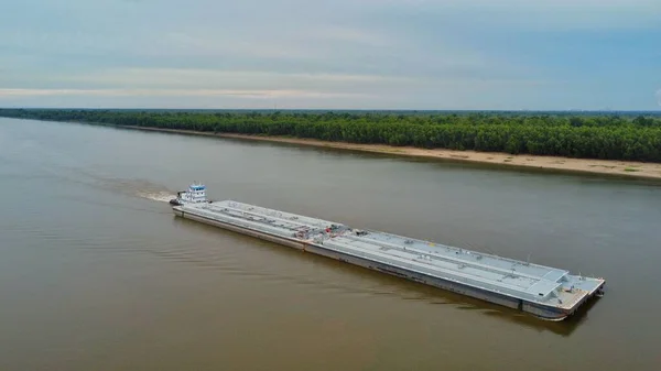 Aerial View Barge Mississippi River Blue Sky Background — Stock Photo, Image