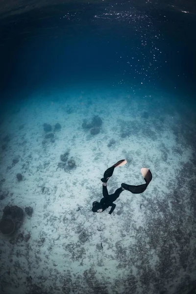 一个在海里潜水的人 — 图库照片