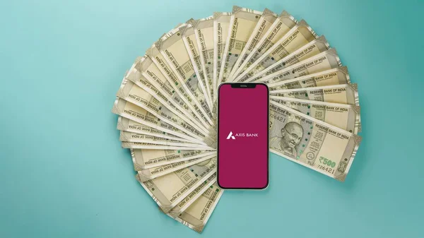 Cep Telefonu Ekranındaki Eksen Bankası Izole Edilmiş Arkaplan — Stok fotoğraf