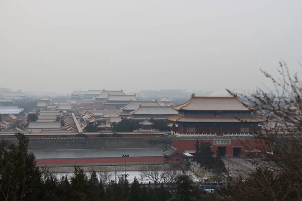 Das Stadtbild Von China Peking Verbotene Stadt Einem Nebligen Wintertag — Stockfoto