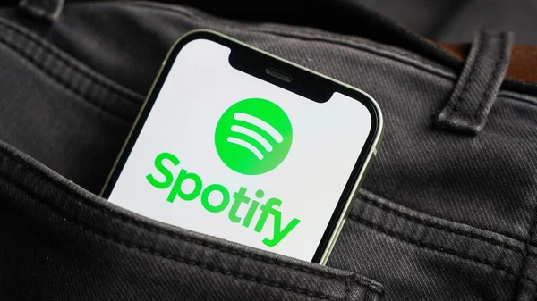 Spotify Aplicativo Música Smartphone Aplicativo Para Música Rádio Streaming Podcast — Fotografia de Stock