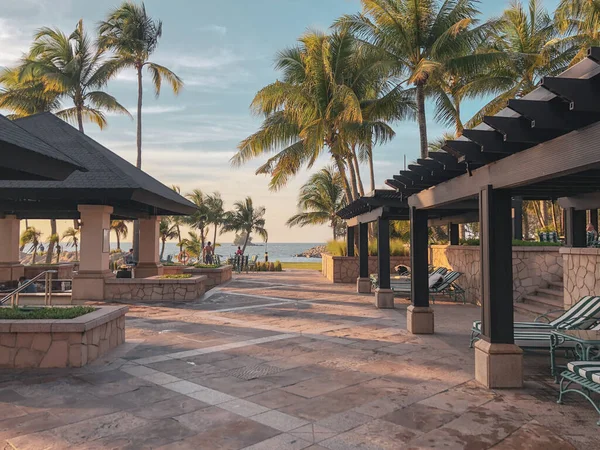 Beautiful Shot Hotel Park Palm Trees Sea — Stock Photo, Image