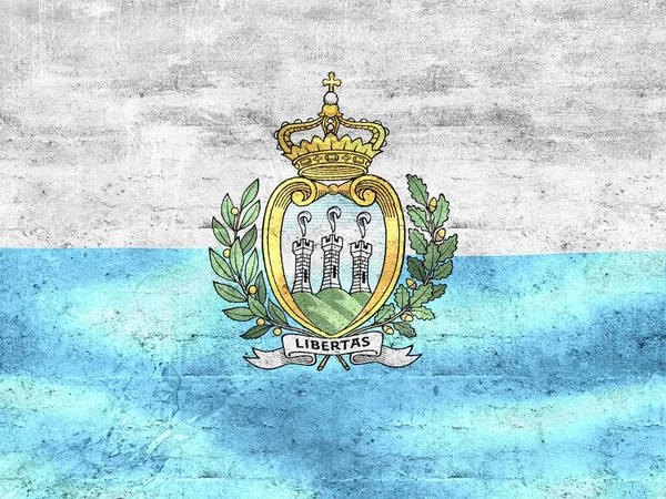 Illustration San Marino Flagga Realistisk Vinka Tyg Flagga — Stockfoto