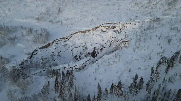 Вид Воздуха Белое Заснеженное Поле Долины — стоковое фото
