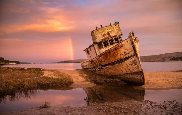 Point Reyes Shipwrecks Rodeado Agua Por Noche Inverness California — Foto de Stock
