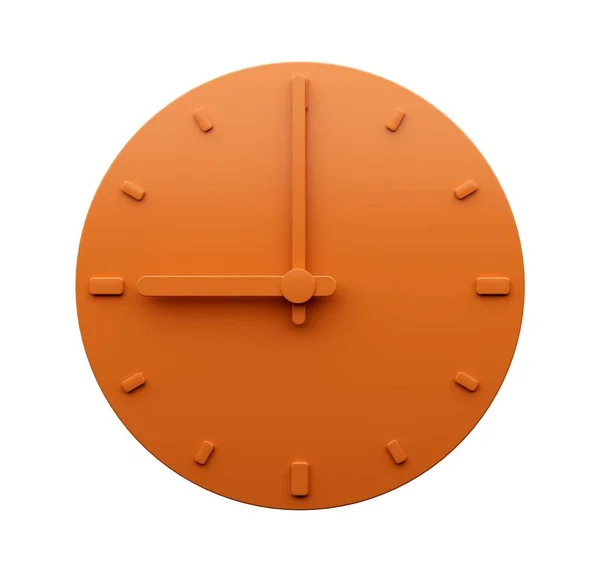 一个3D渲染的简约橙色时钟显示9点钟 在白色背景上 — 图库照片