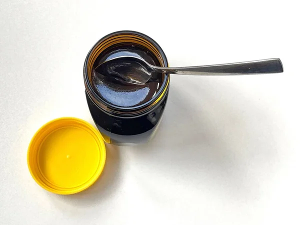 Penutup Atas Dari Ragi Baru Dibuka Ekstrak Botol Marmite Dengan — Stok Foto