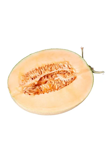 Een Oppere Uitzicht Van Een Half Van Meloen Geïsoleerd Witte — Stockfoto