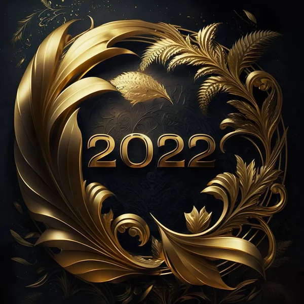 Egy Illusztráció Egy Arany 2022 Újévi Tapéta Díszítéssel Sötét Háttér — Stock Fotó