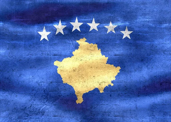 Illustrazione Una Bandiera Del Kosovo Bandiera Tessuto Sventolante Realistica — Foto Stock