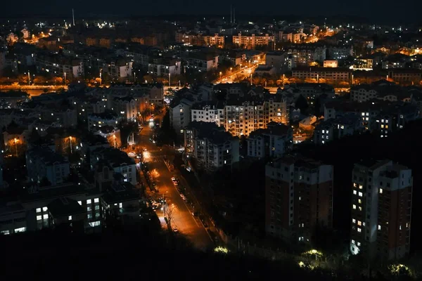 Nattstad Med Upplysta Byggnader — Stockfoto