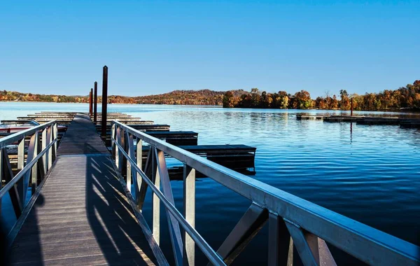 stock image A scenic view of a wooden pier on Ohio Lake in autumn