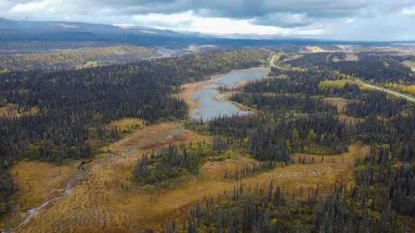 Letecký Pohled Nádhernou Lesní Krajinu Aljašce — Stock fotografie