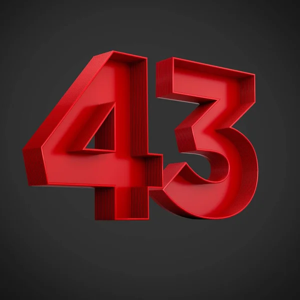 红色广告数码43或43的3D插图 黑色背景上有内影 — 图库照片