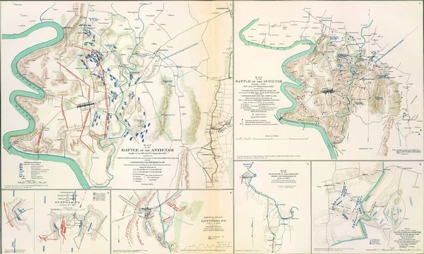 Antietami Csatatér Térképei 1862 Atlaszból Unió Konföderációs Hadsereg Hivatalos Feljegyzéseinek — Stock Fotó