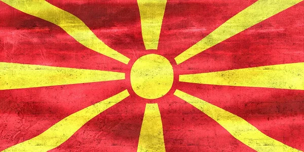 Флаг Северной Македонии Реалистичный Тканевый Флаг — стоковое фото
