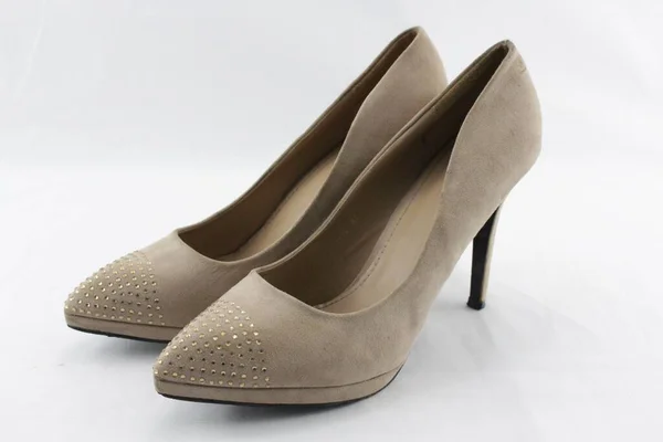 Zapatos Tacón Femeninos Moda Gris Aislados Sobre Fondo Blanco —  Fotos de Stock