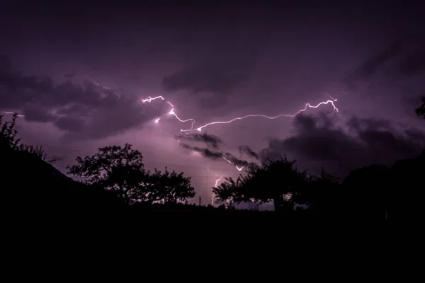 Mysterious View Lightning Purple Night Sky — Stock Photo, Image