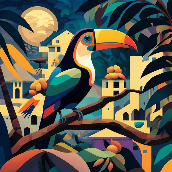 Tropikalny Ptak Toucan Palma Bezproblemowy Wzór Tła Projektu — Zdjęcie stockowe