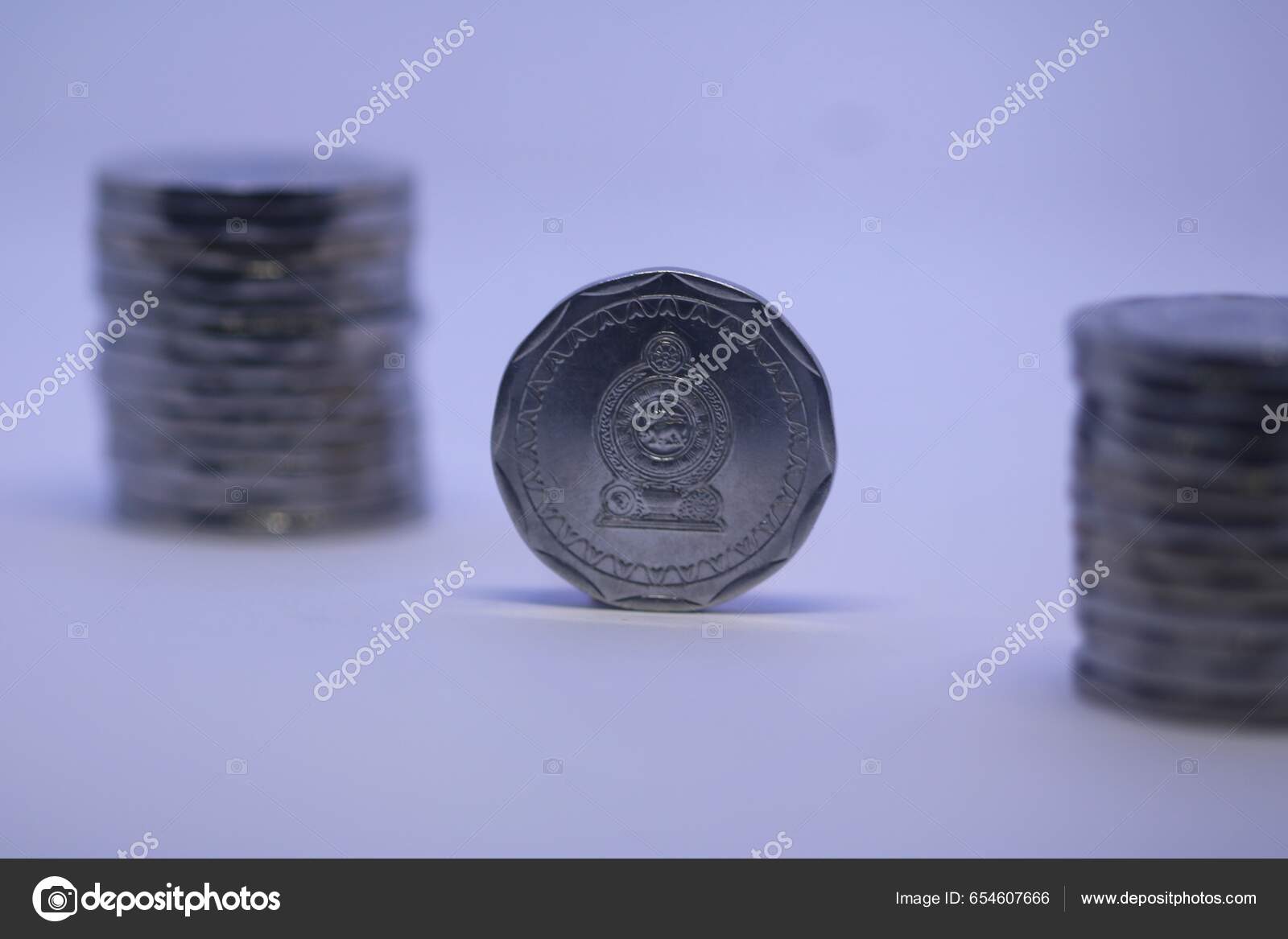 Front View Sri Lankan Sided Coin Background Pile Coins Stock