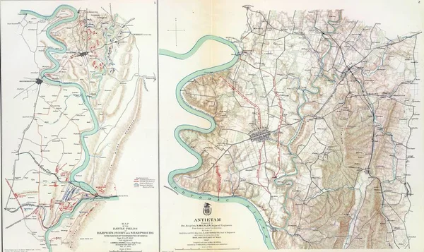 Antietami Csata Régi Térképe Egy Atlaszon Ami Háború Menetét Jelzi — Stock Fotó