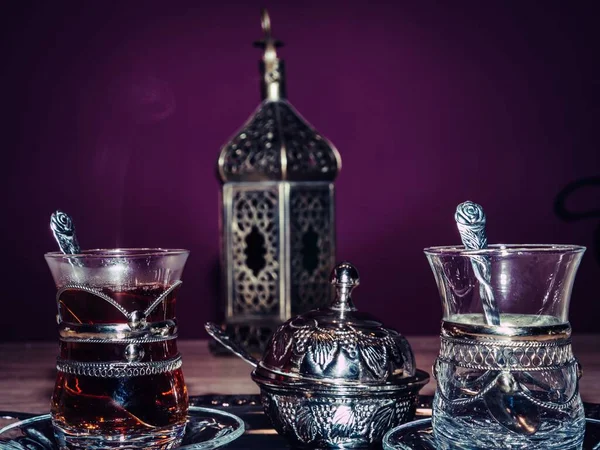 Eine Nahaufnahme Traditioneller Vintage Türkischer Teegläser — Stockfoto