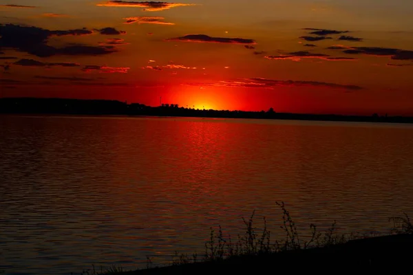 Krásná Krajina Jezera Západě Slunce — Stock fotografie