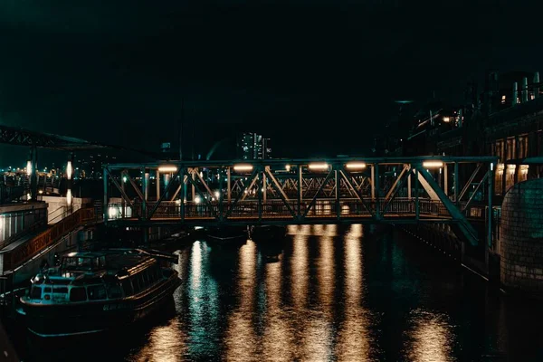 Ночной Вид Мост Гавани Гамбурга Зимой — стоковое фото