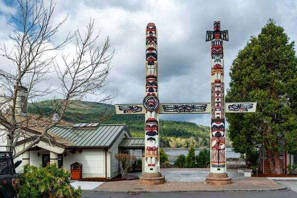 stock image The Totem Poles of Jamestown by a famous American Indian artist, Sequim, WA, USA
