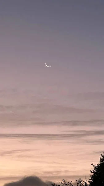 Una Toma Vertical Menguante Fase Creciente Luna Brillando Cielo Rosado —  Fotos de Stock