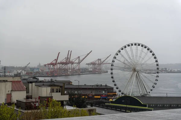 Τροχός Ferris Κοντά Στην Αγορά Pike Place Στο Σιάτλ Ουάσινγκτον — Φωτογραφία Αρχείου